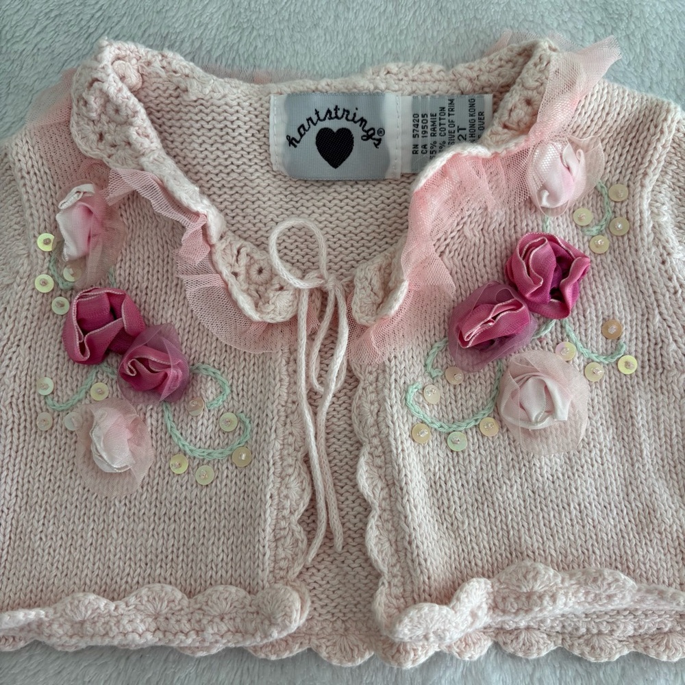 Hartstrings Light Pink Knit Vest with Rosette Details